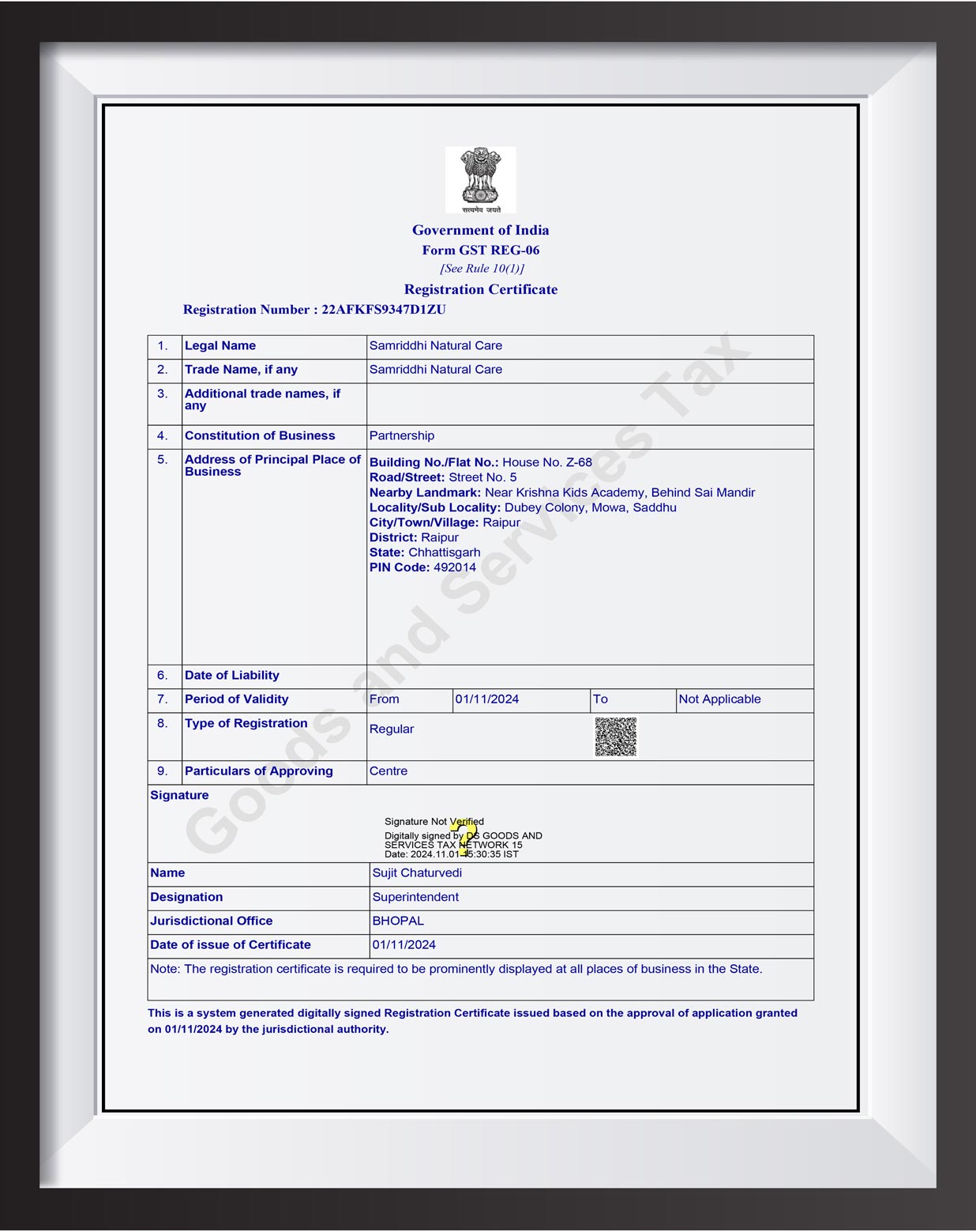 Registration Certificate