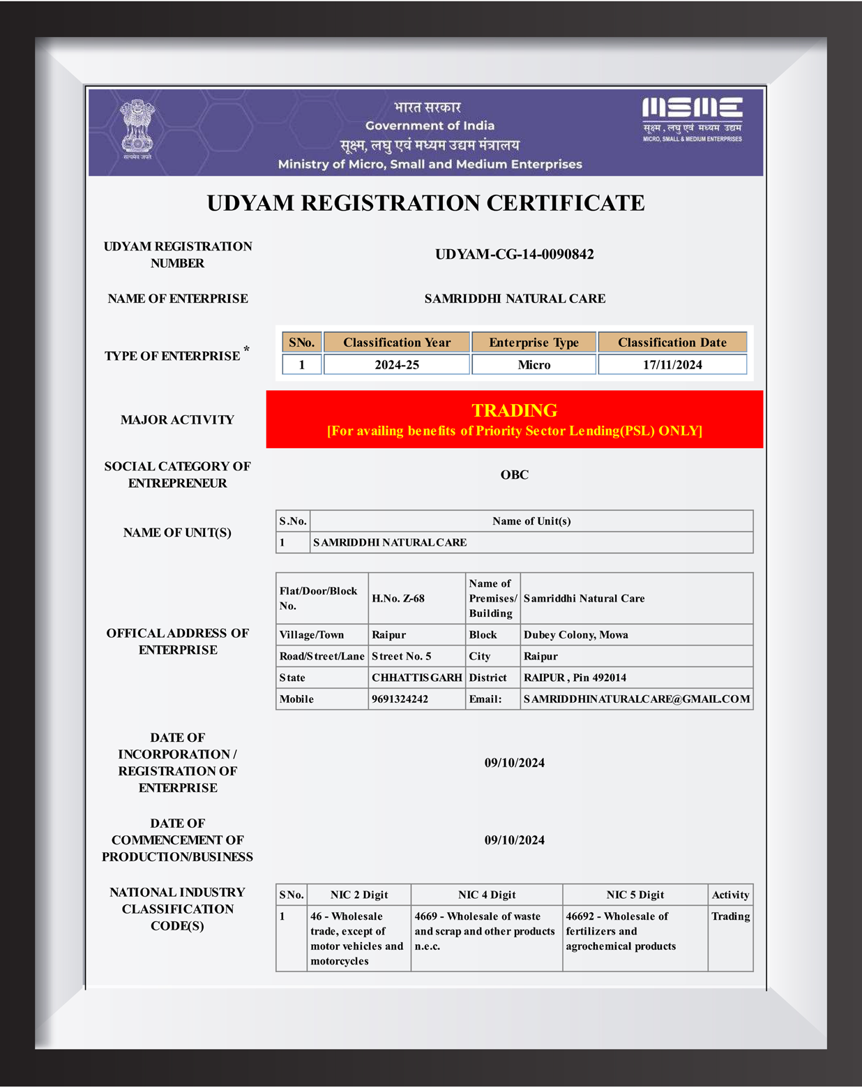 Udyam Registration Certificate